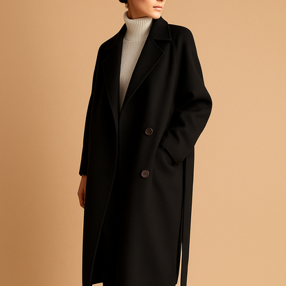 Women’s Long Double-Breasted Coat – Relaxed Tailored Fit with Warm Lining