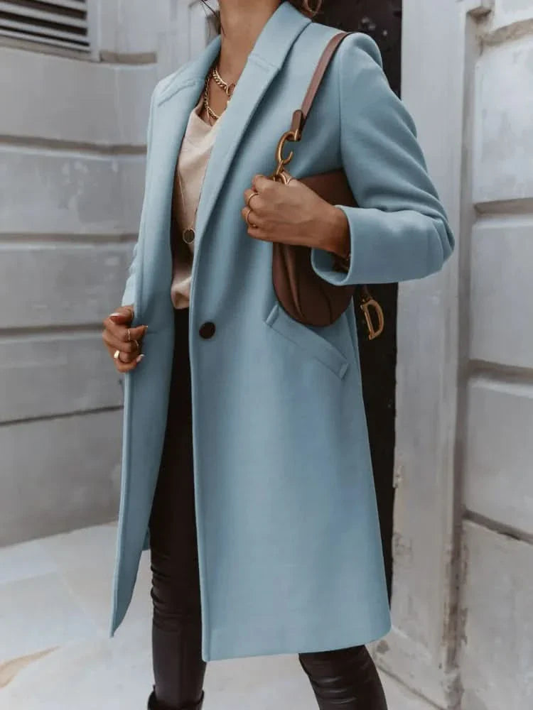 Women’s Long Tailored Coat – Elegant Structured Overcoat for Smart Layering