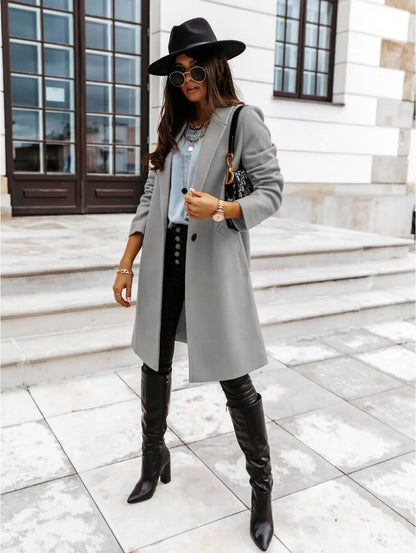 Women’s Long Tailored Coat – Elegant Structured Overcoat for Smart Layering