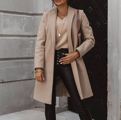 Women’s Long Tailored Coat – Elegant Structured Overcoat for Smart Layering