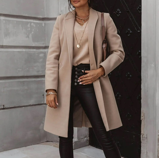Women’s Long Tailored Coat – Elegant Structured Overcoat for Smart Layering