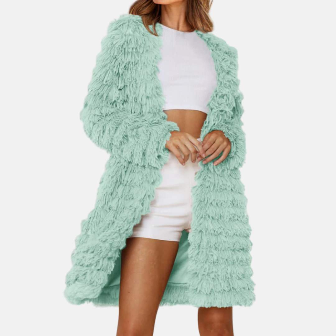 Women’s Longline Cardigan – Shaggy Texture – Relaxed Fit – Open Front Layering