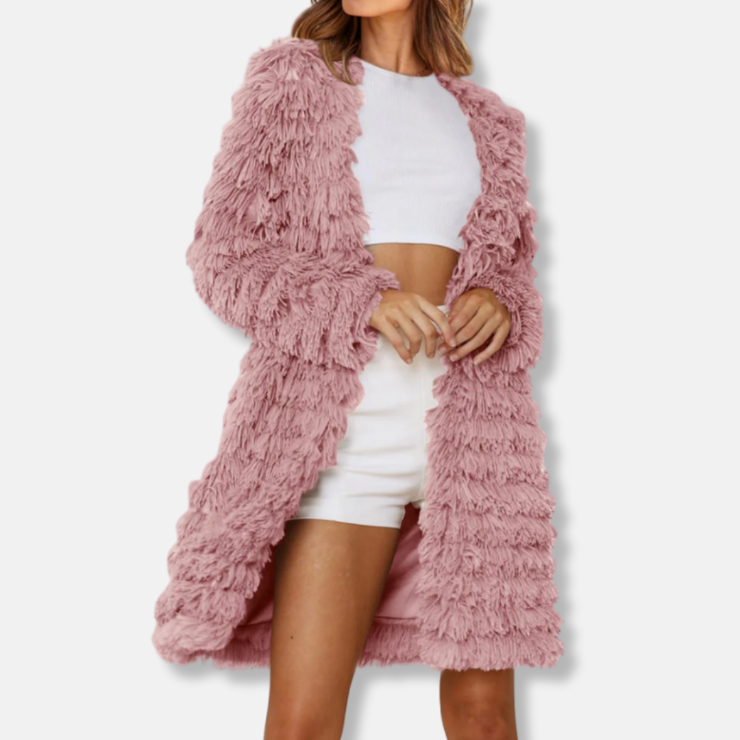 Women’s Longline Cardigan – Shaggy Texture – Relaxed Fit – Open Front Layering