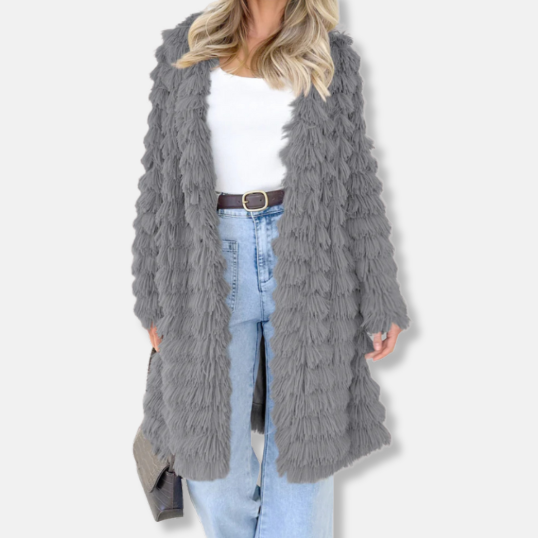 Women’s Longline Cardigan – Shaggy Texture – Relaxed Fit – Open Front Layering