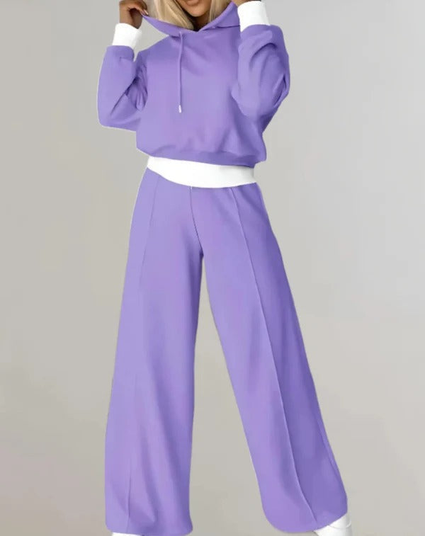 Women’s Loungewear Set – Cropped Hoodie – Wide-Leg Joggers – Relaxed Fit Cotton