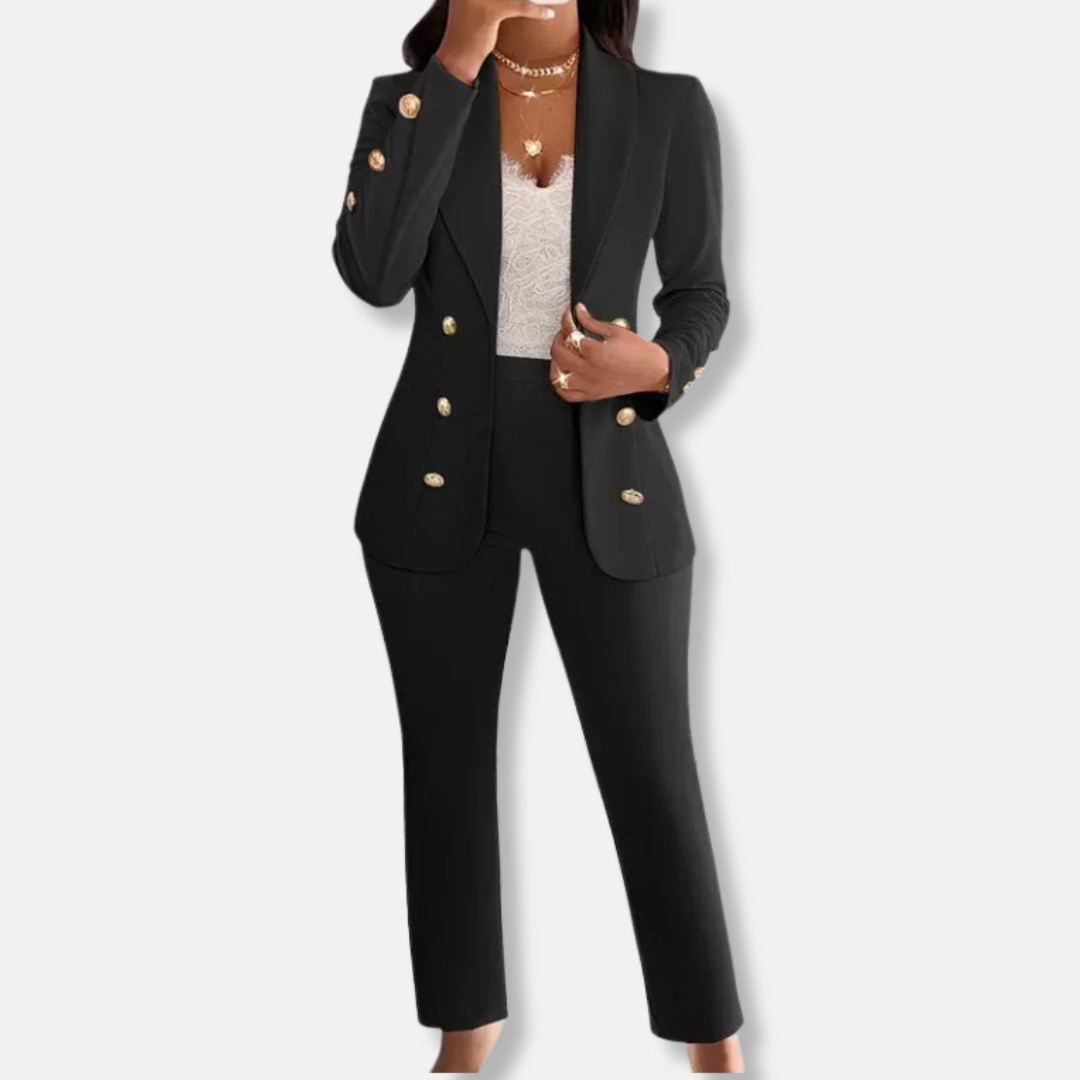 Women’s Pants Set – Slim Fit Tailored Blazer – Double-Breasted – Straight Leg Trousers
