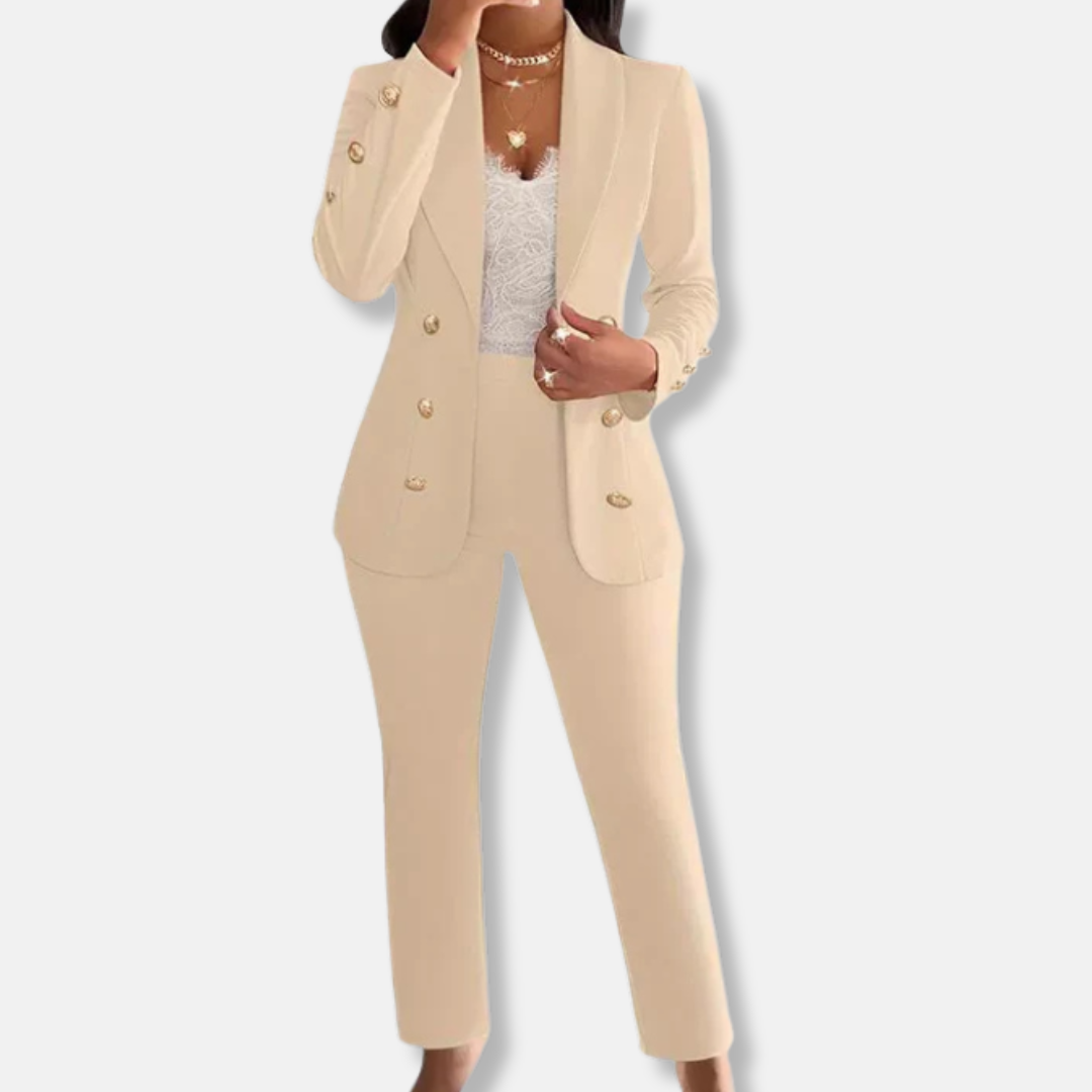 Women’s Pants Set – Slim Fit Tailored Blazer – Double-Breasted – Straight Leg Trousers