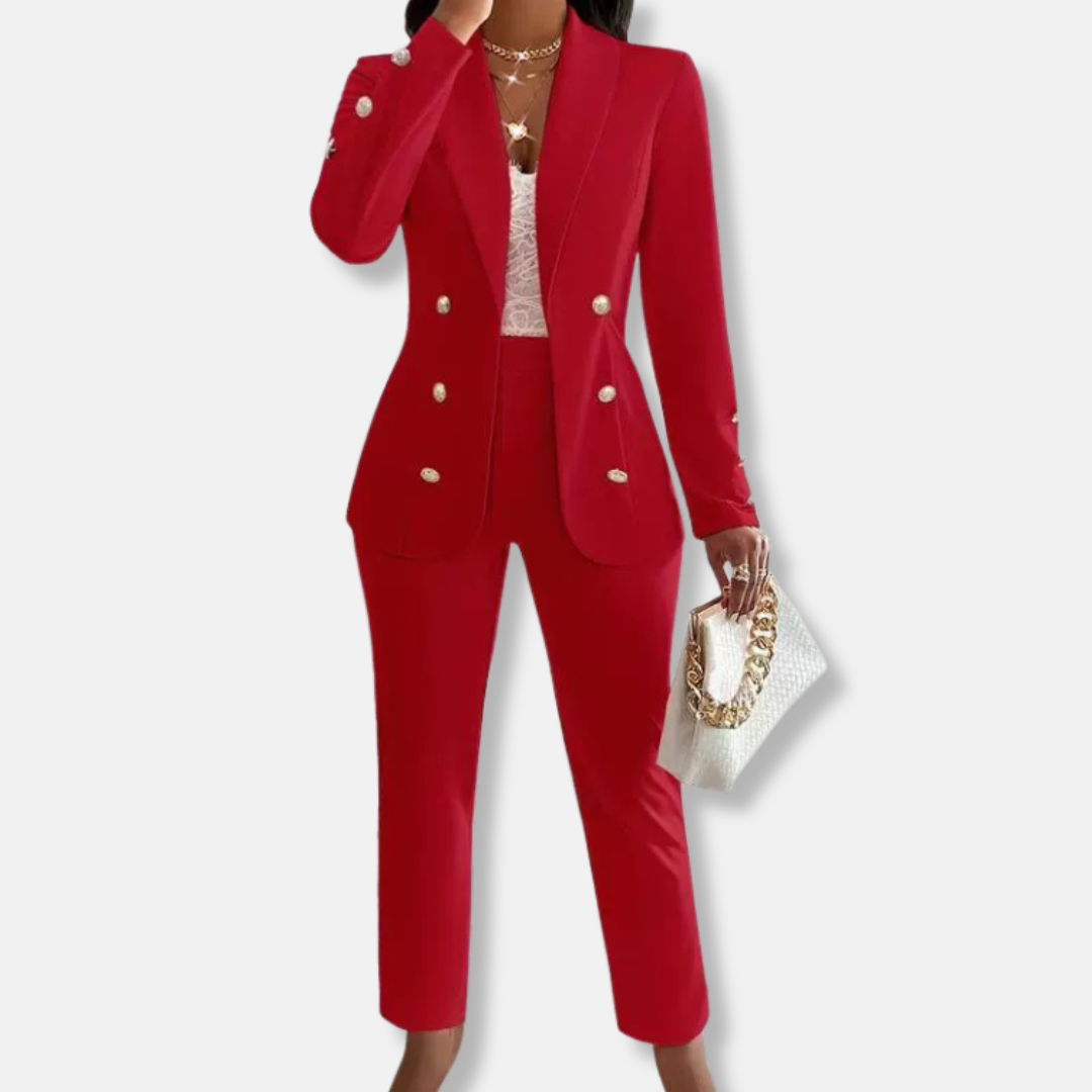 Women’s Pants Set – Slim Fit Tailored Blazer – Double-Breasted – Straight Leg Trousers