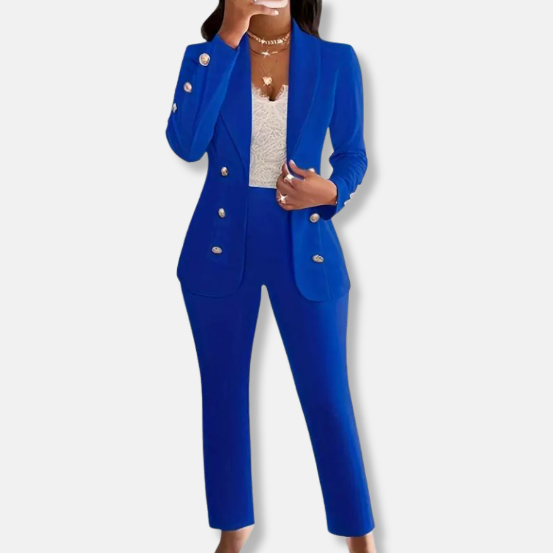 Women’s Pants Set – Slim Fit Tailored Blazer – Double-Breasted – Straight Leg Trousers