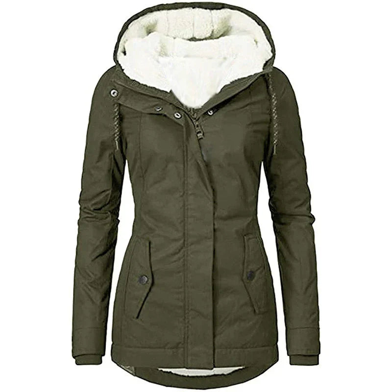 Women’s Parka Coat – Semi-Fitted – Plush Lined Hood – Weather-Resistant – Mid-Thigh Length