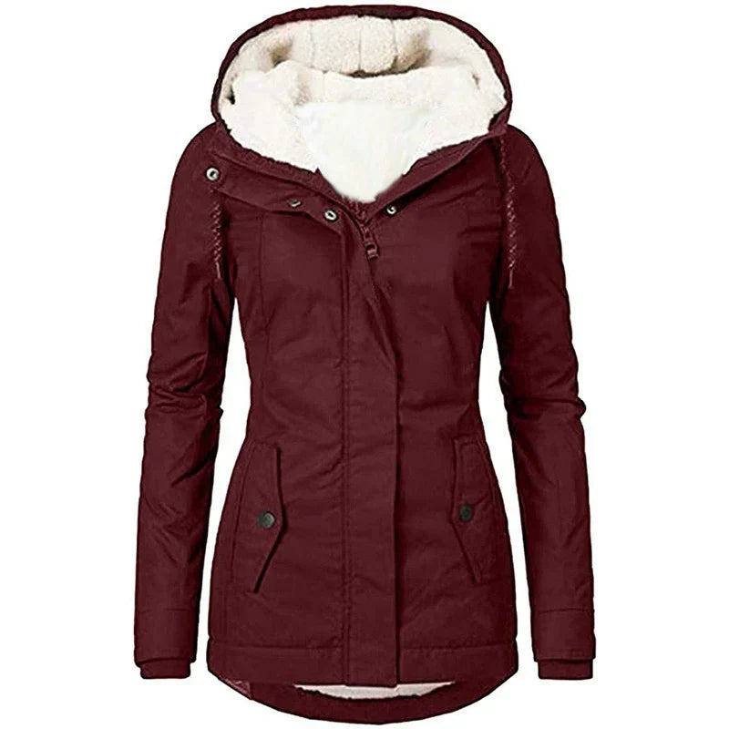 Women’s Parka Coat – Semi-Fitted – Plush Lined Hood – Weather-Resistant – Mid-Thigh Length