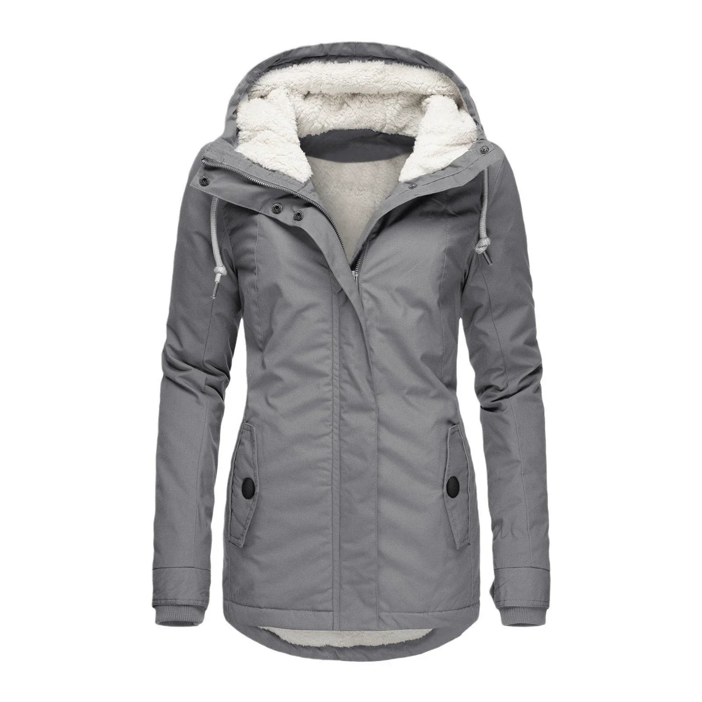 Women’s Parka Coat – Semi-Fitted – Plush Lined Hood – Weather-Resistant – Mid-Thigh Length