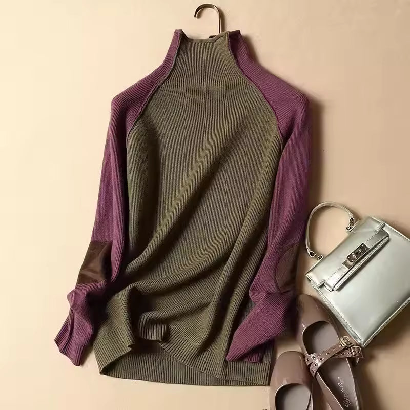 Women’s Pullover Sweater – Relaxed Fit – Ribbed Knit – Half Turtleneck – Raglan Sleeves