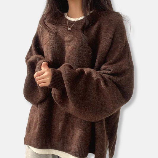 Women’s Pullover Sweatshirt – Oversized Fit – Soft Knit – Balloon Sleeves – Ribbed Trim
