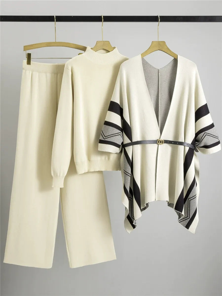 Women’s Shawl Cardigan – Knitted – Relaxed Fit – Belted Mid-Length Draped Style