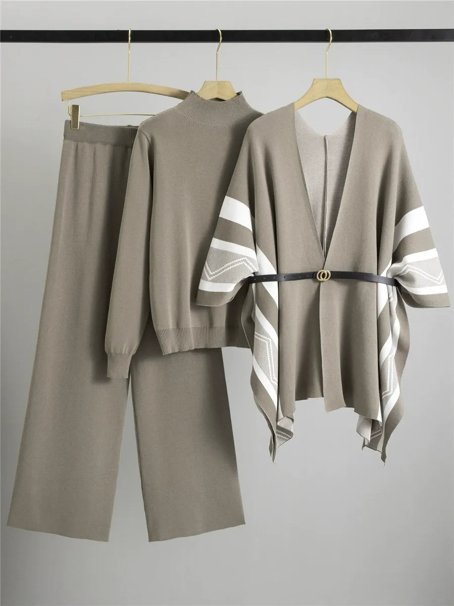 Women’s Shawl Cardigan – Knitted – Relaxed Fit – Belted Mid-Length Draped Style