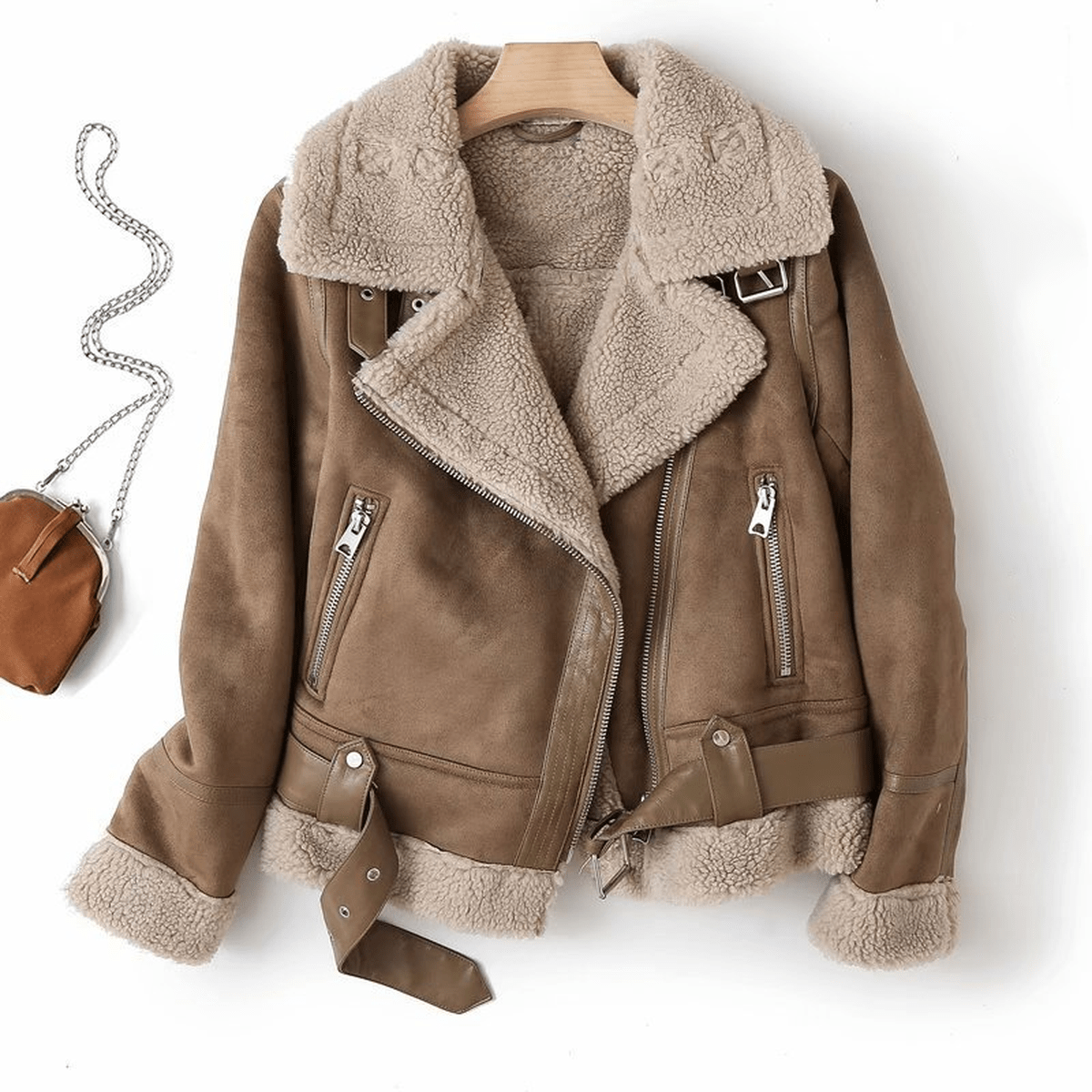 Warm Faux Leather Coat with Soft Fleece Lining