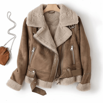Warm Faux Leather Coat with Soft Fleece Lining