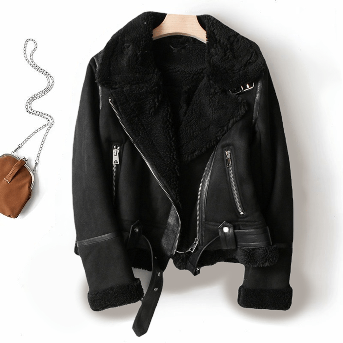 Warm Faux Leather Coat with Soft Fleece Lining