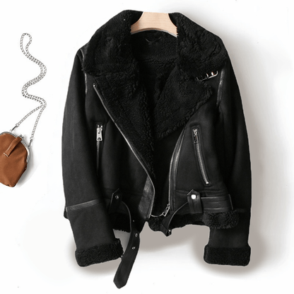 Warm Faux Leather Coat with Soft Fleece Lining