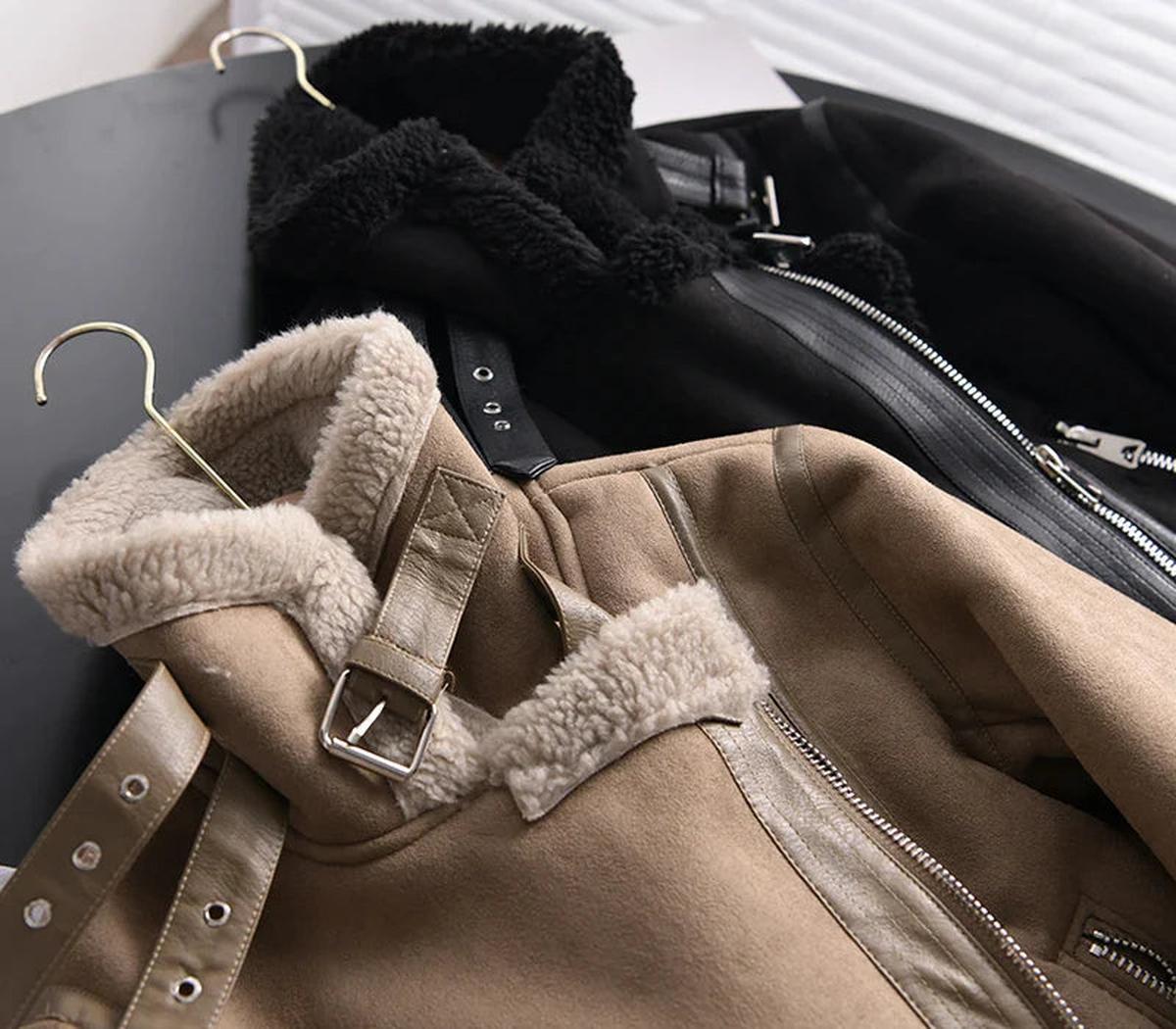 Warm Faux Leather Coat with Soft Fleece Lining - BritishElegance