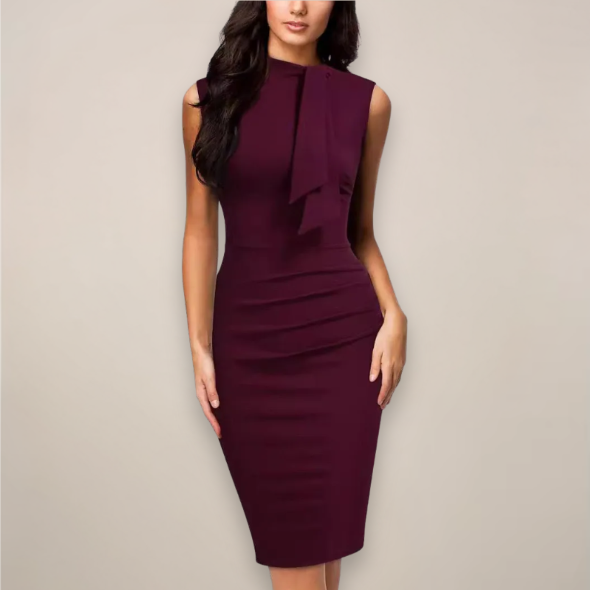 Elegant V-Neck Sleeveless Work Dress - BritishElegance