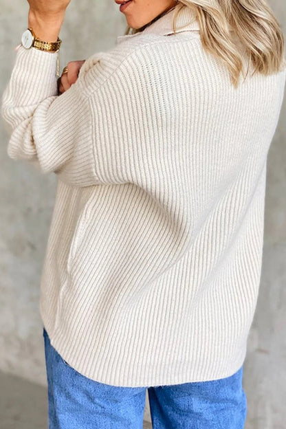 Women’s Sweatshirt – Ribbed Knit – Relaxed Fit – Button Front – Stand Collar