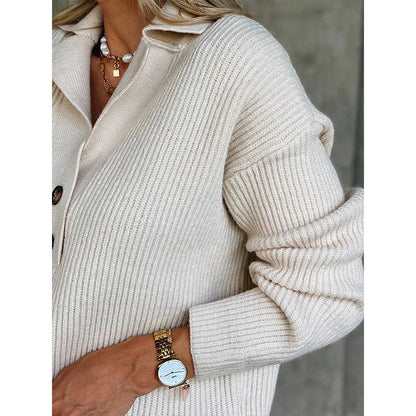 Women’s Sweatshirt – Ribbed Knit – Relaxed Fit – Button Front – Stand Collar