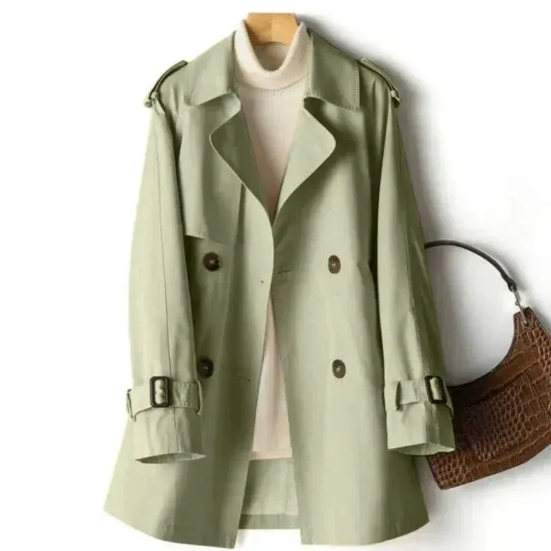 Women’s Trench Coat – Tailored Fit – Double Breasted – Epaulettes – Belted Sleeves