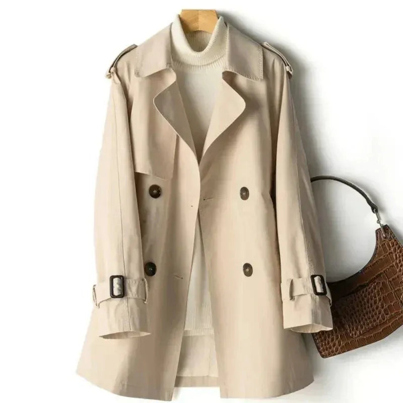 Women’s Trench Coat – Tailored Fit – Double Breasted – Epaulettes – Belted Sleeves