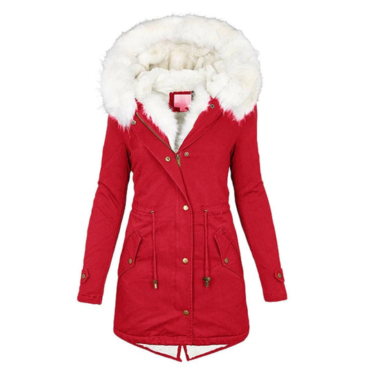 Warm Women's Parka Coat With Hood And Buttons - BritishElegance