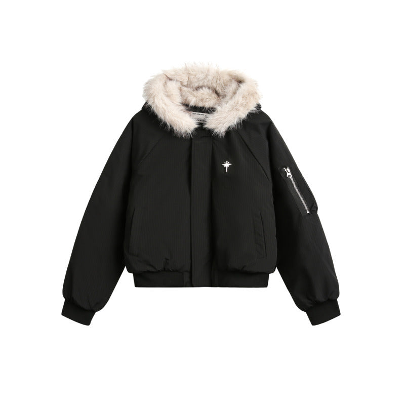 Luxury Bomber Jacket with Faux Fur Hood