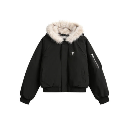 Luxury Bomber Jacket with Faux Fur Hood