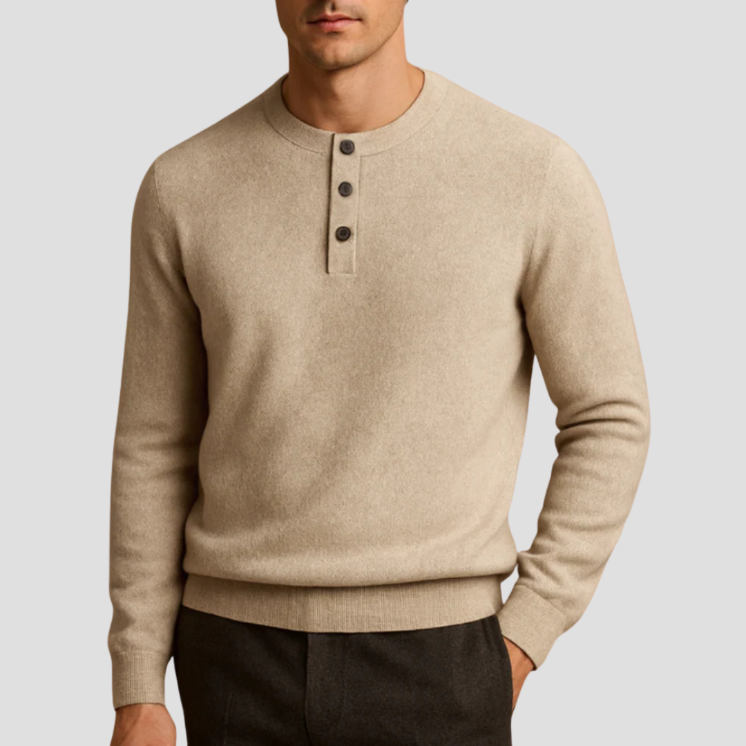Men’s Three-Button Henley Knit Sweater