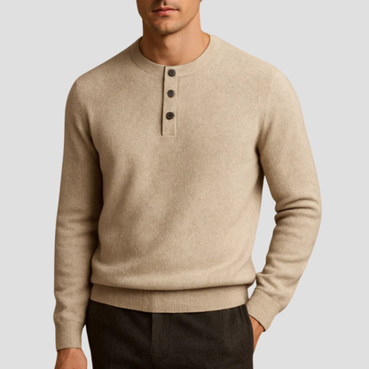 Men’s Three-Button Henley Knit Sweater