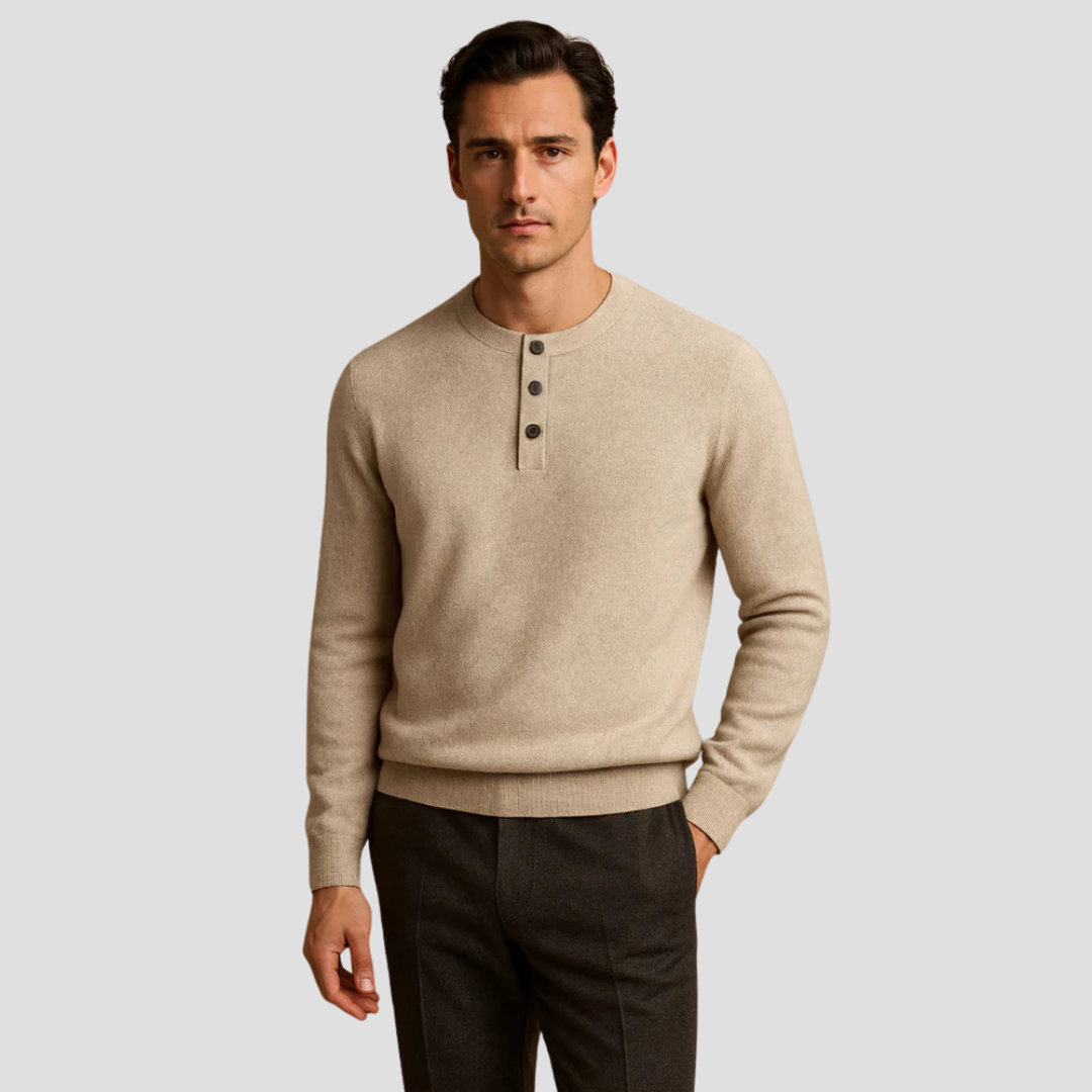 Men’s Three-Button Henley Knit Sweater