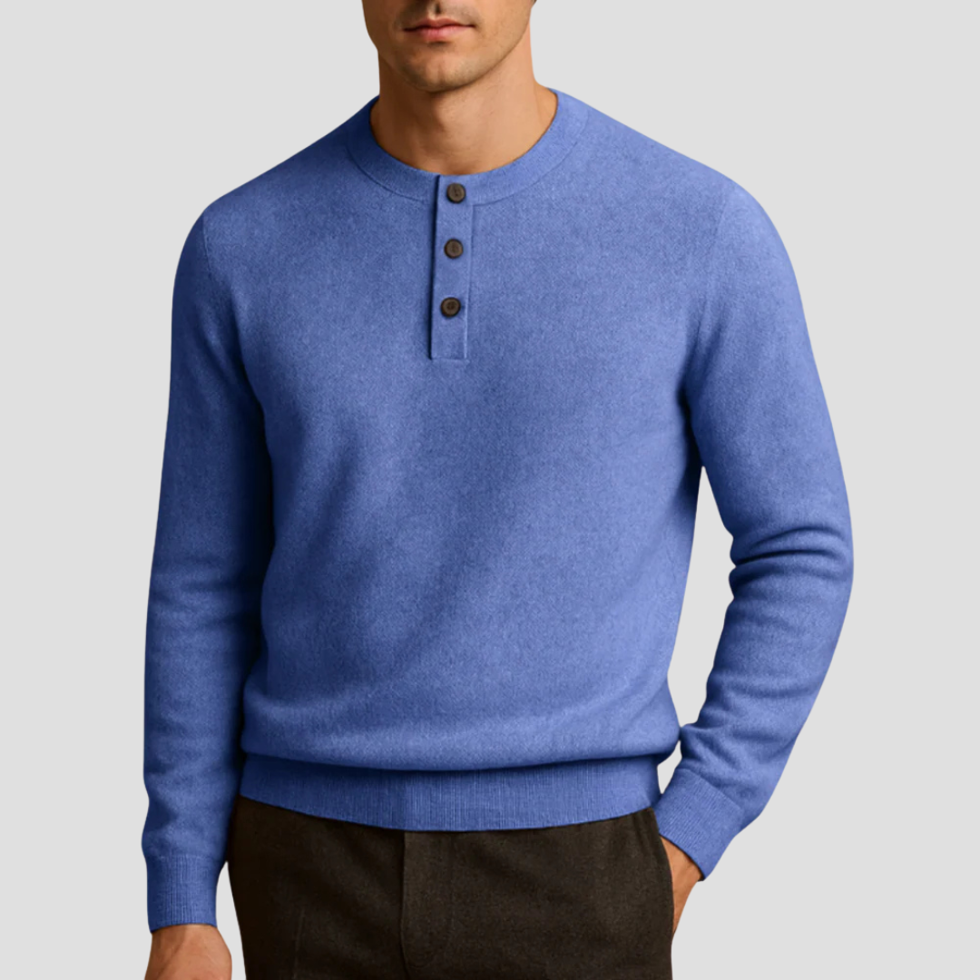 Men’s Three-Button Henley Knit Sweater