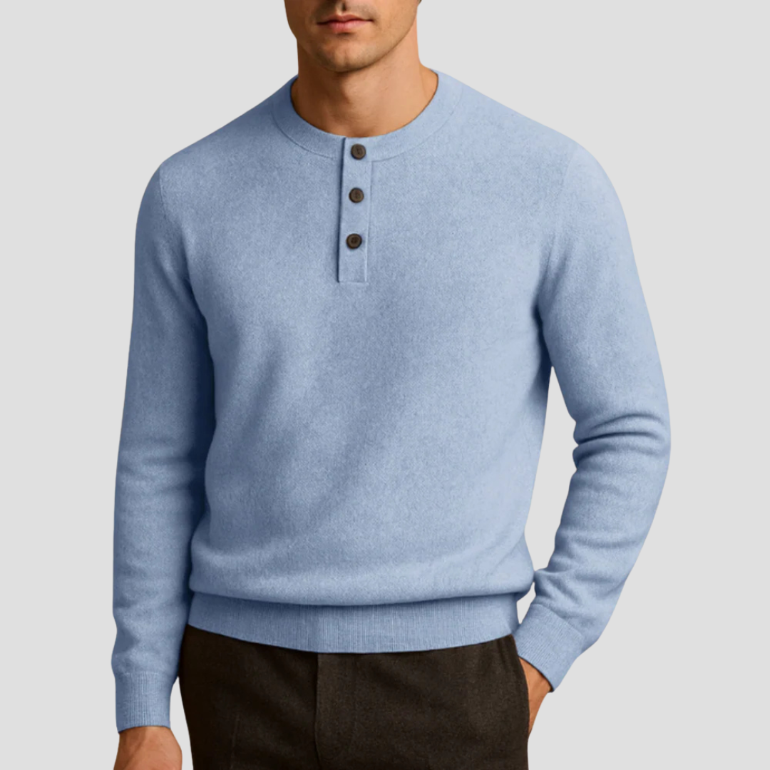 Men’s Three-Button Henley Knit Sweater