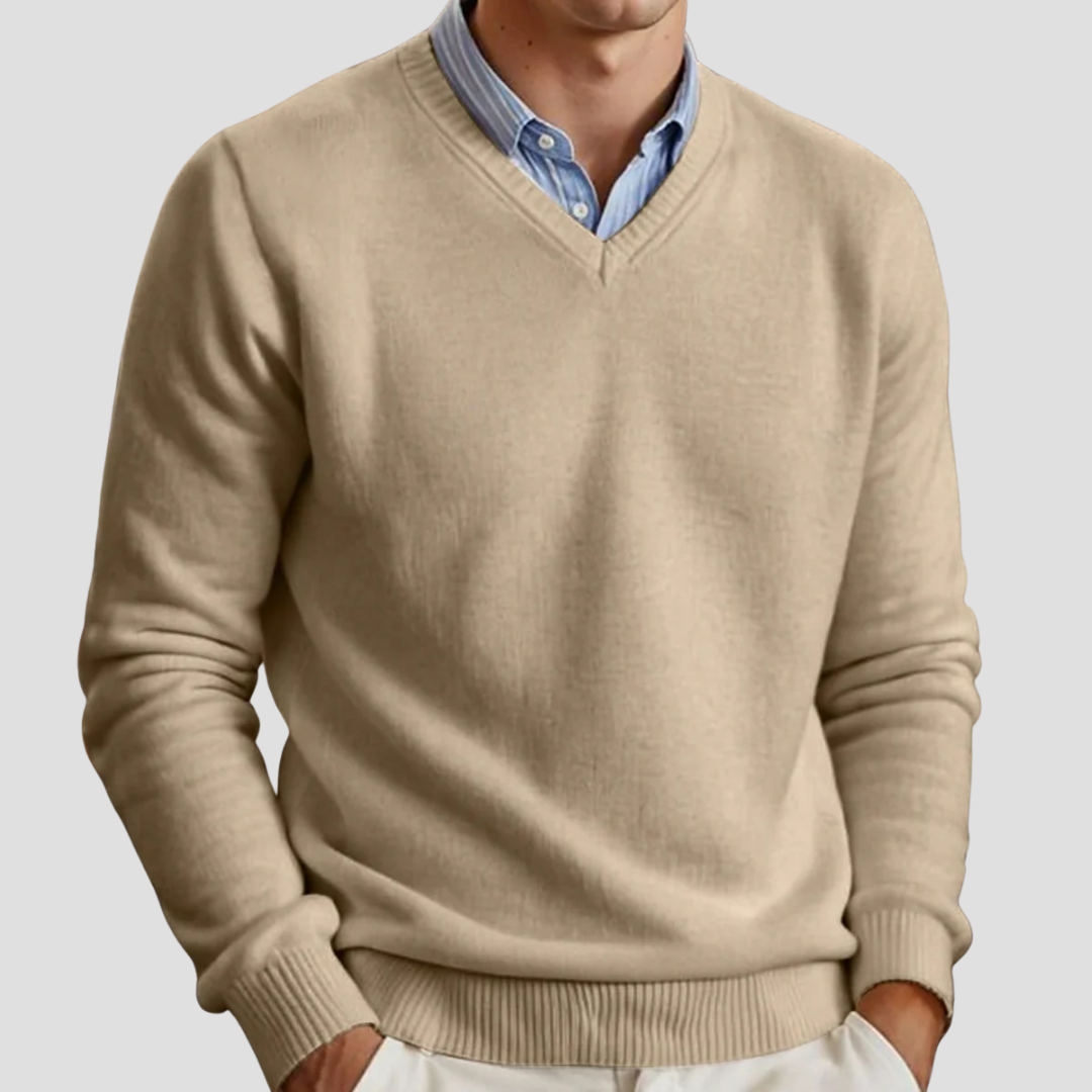 Men’s Classic V-Neck Fine Knit Sweater