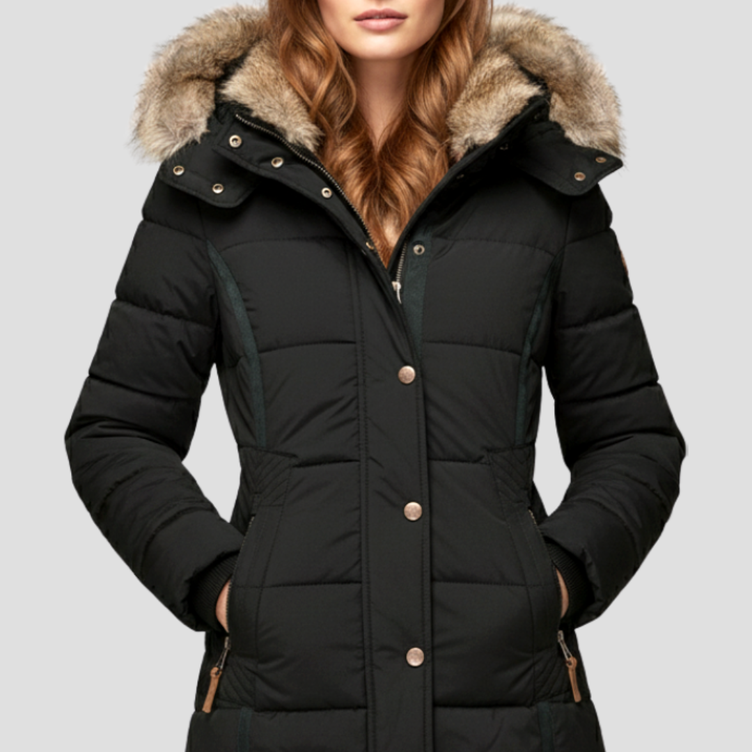 Women’s Quilted Puffer Coat with Faux Fur Hood