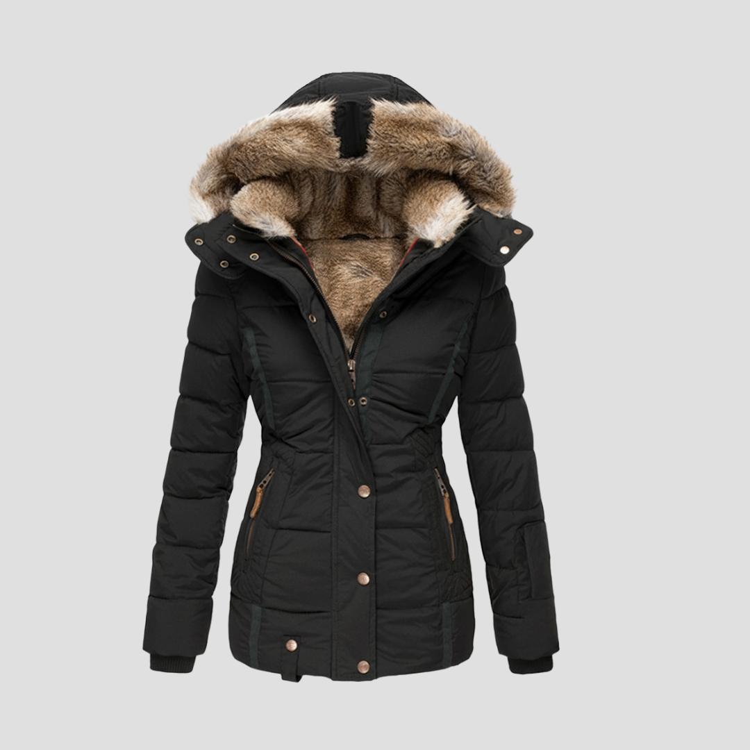 Women’s Quilted Puffer Coat with Faux Fur Hood