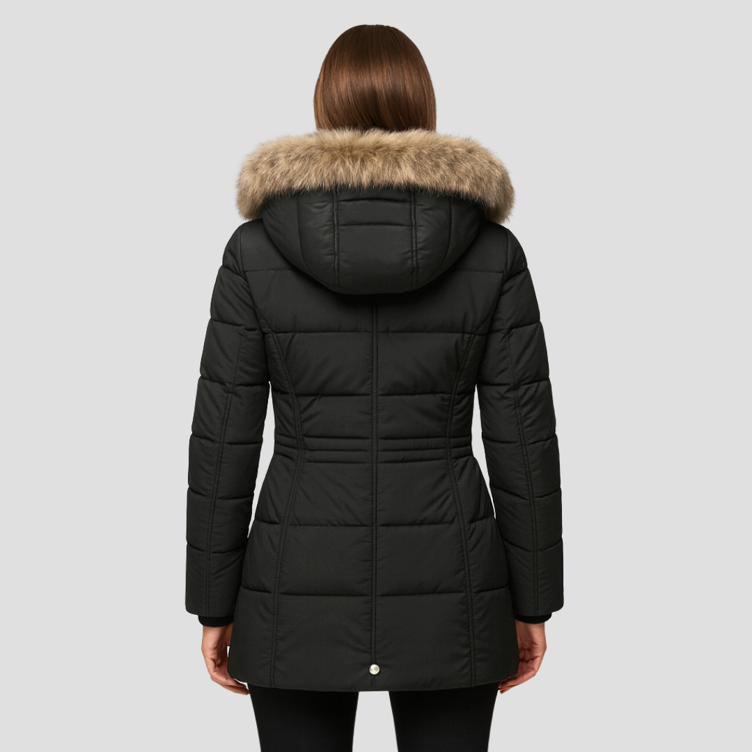 Women’s Quilted Puffer Coat with Faux Fur Hood