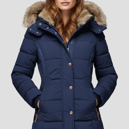 Women’s Quilted Puffer Coat with Faux Fur Hood