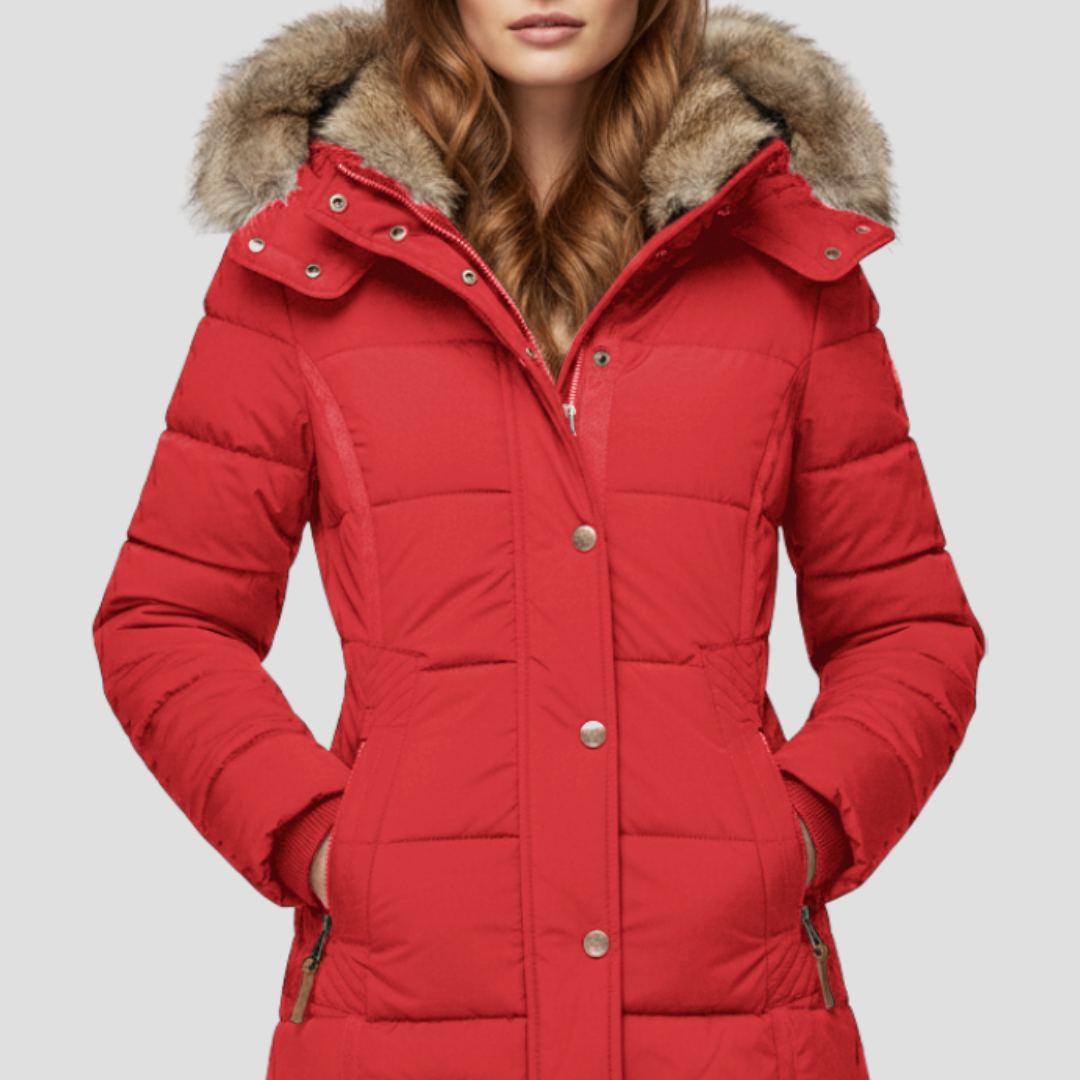 Women’s Quilted Puffer Coat with Faux Fur Hood