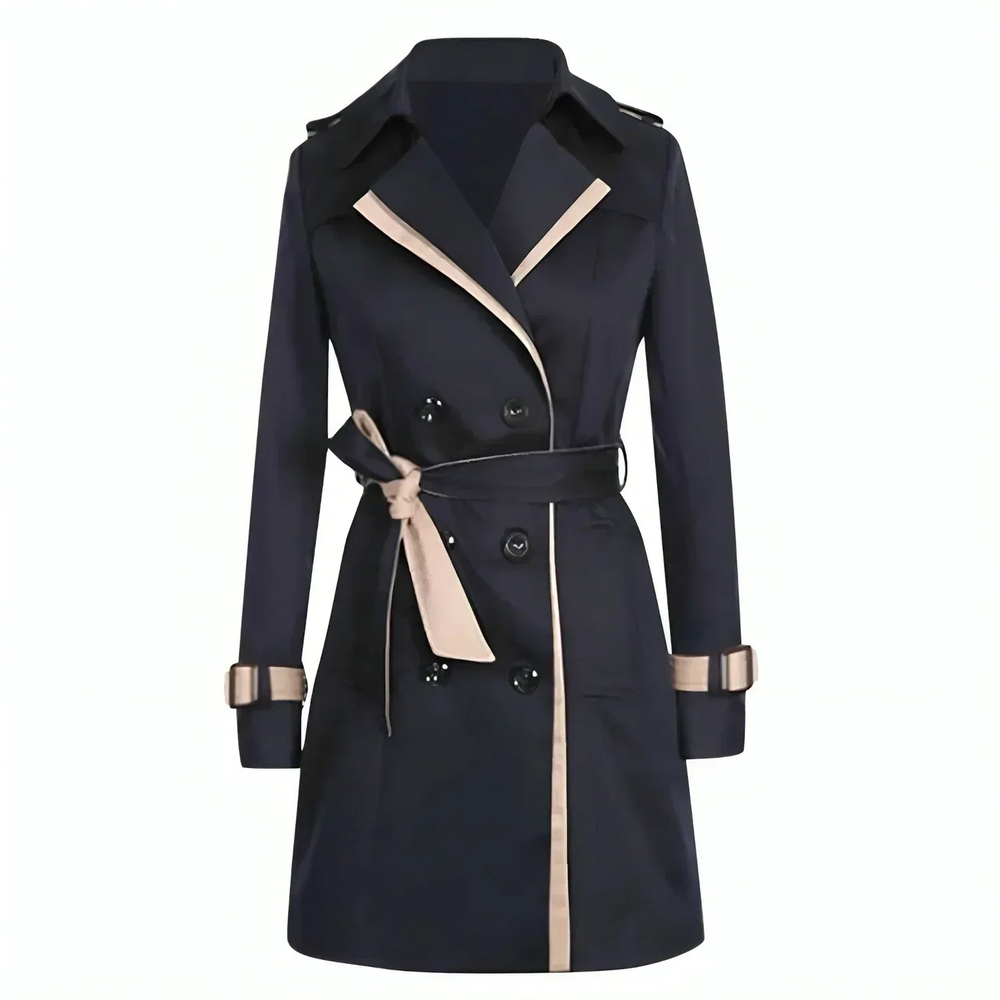 Classic Belted Women's Trench Coat with Adjustable Cuffs