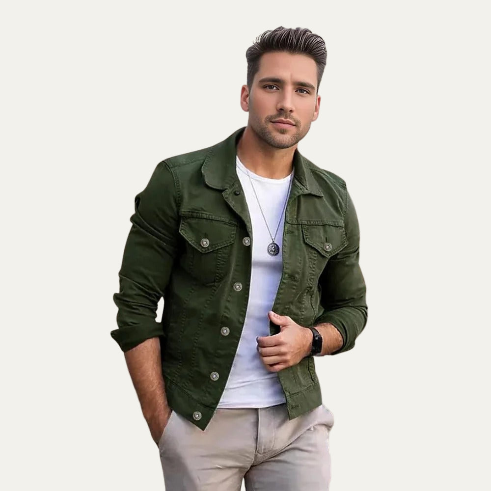 Men’s Slim Lapel Cargo Denim Jacket