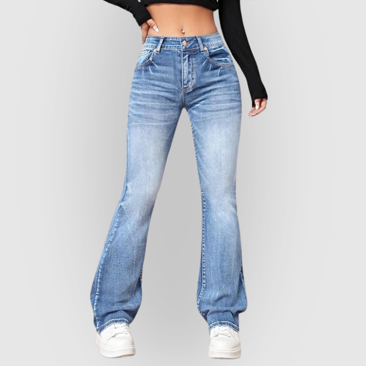 Ladies Comfort Fit Wide Leg Blue Jeans - BritishElegance