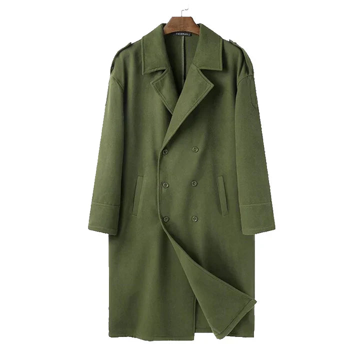 Long, loose-fitting men's overcoat