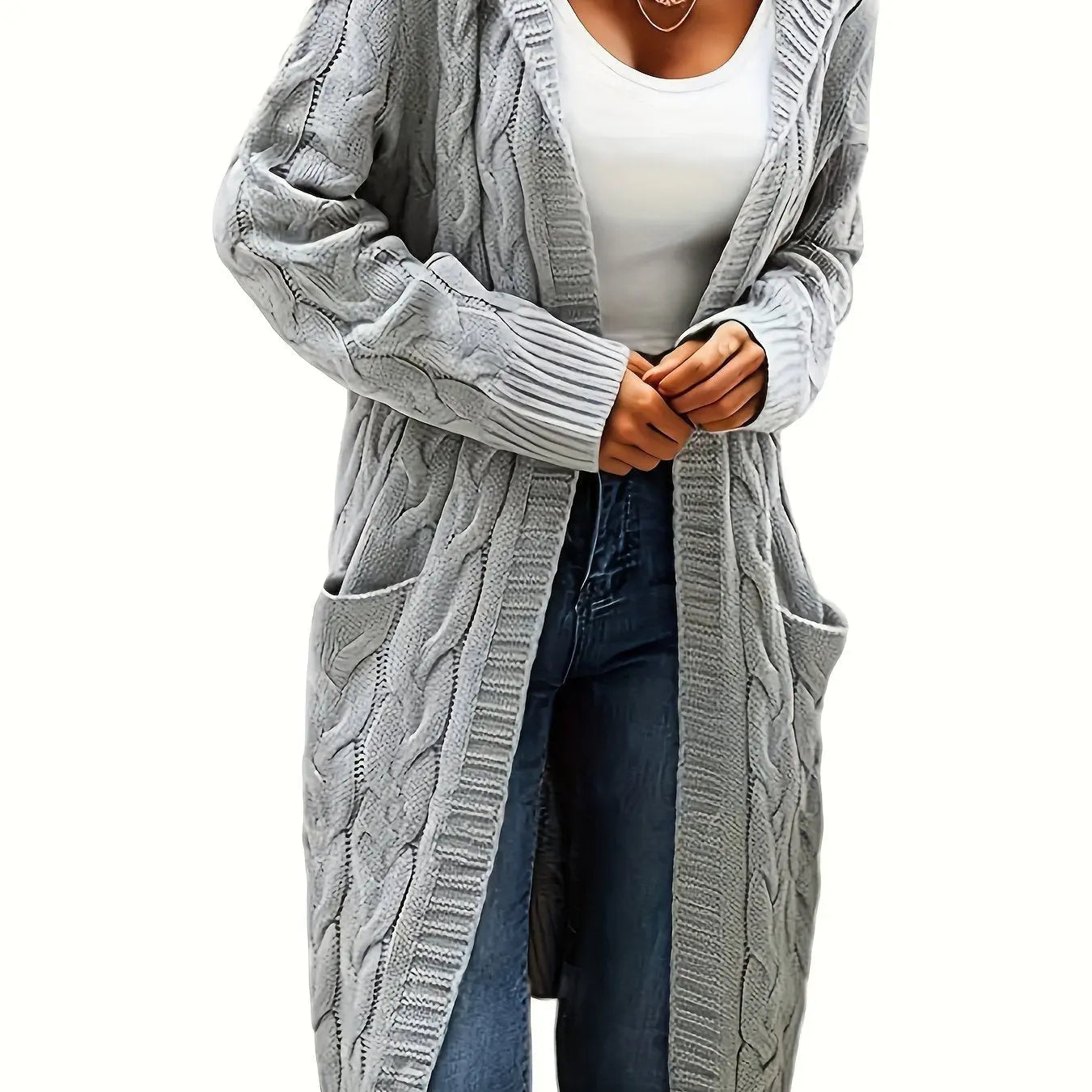 Women’s Open Front Cardigan – Soft Knit Winter Sweater with Pockets