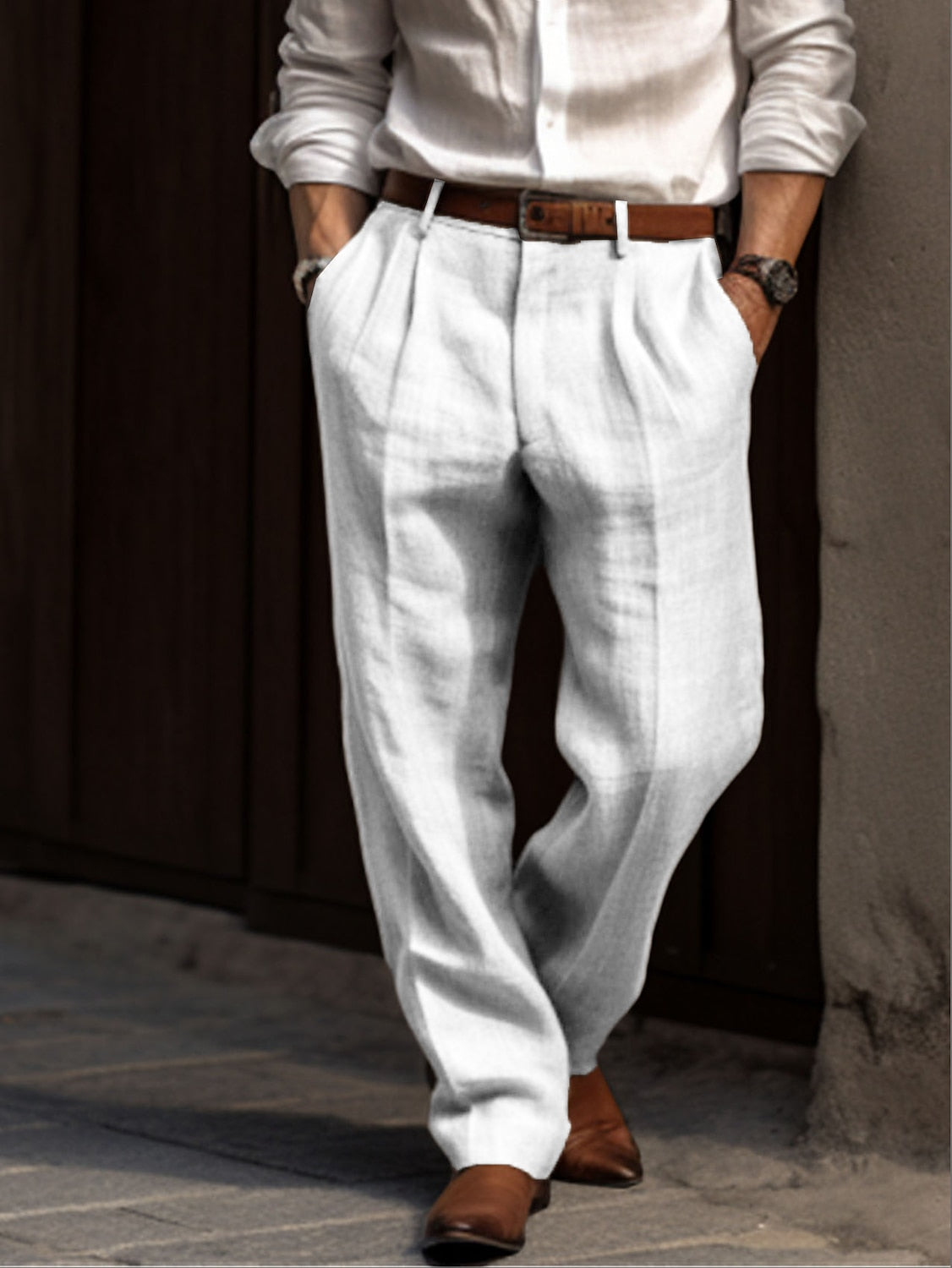 Classic Men's Linen Pants Comfort Fit Elegant Trousers